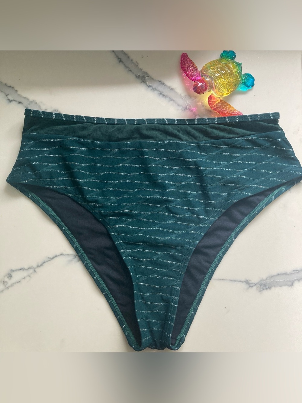 CUPSHE Teal Lurex Mesh Glitter High Waisted Swim Bottoms